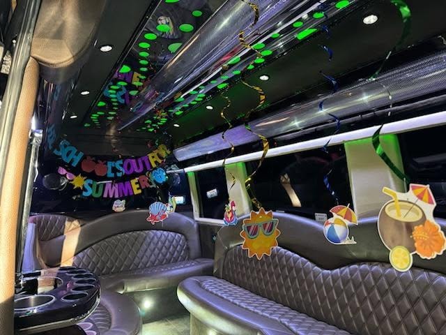 Sprinter interior — party setup with neon lights